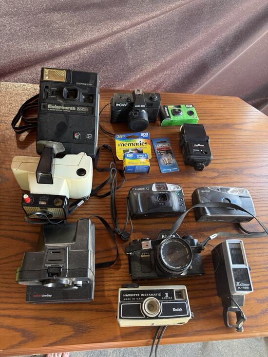 Kodak Other - vintage Camera And Flash Lot Kodak Polaroid Canon Untested